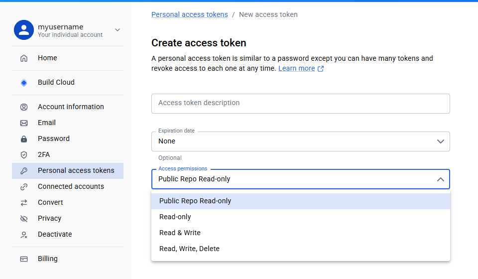 Create access token — Access permissions 선택