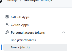 Developer settings → Personal access tokens → Tokens (classic)