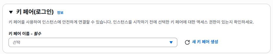 키 페어 드롭다운 아래의 [새 키 페어 생성]