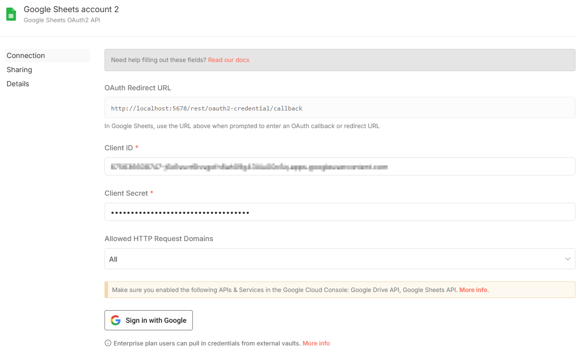 n8n Google Credential 등록