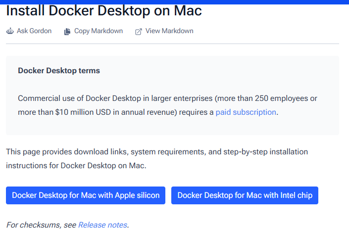 칩셋별 Docker Desktop for Mac 내려받기