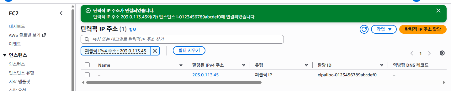 연결된 인스턴스 ID가 채워졌다