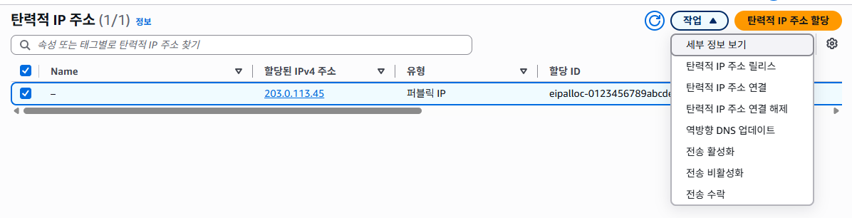 [작업] → 탄력적 IP 주소 릴리스 — 여기까지 해야 과금이 멈춘다